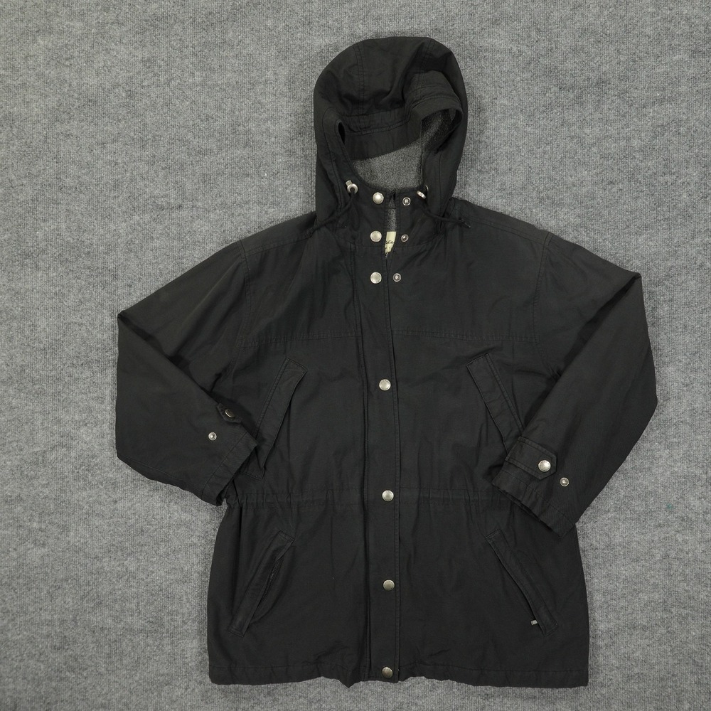 Eddie Bauer Coat Womens Small Black Canvas Parka Hooded Polartec Lined Insulated